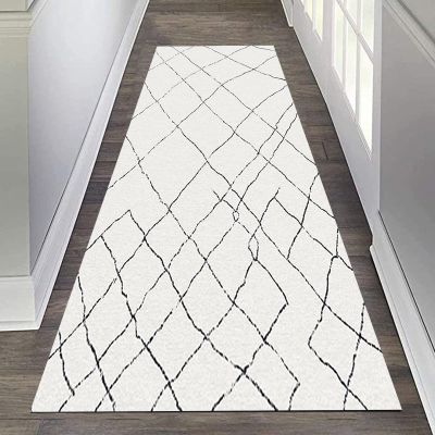 Modern Washable Area Rug Corridor Hall Kitchen Passage Narrow Runner RugContemporary White Carpet Runners for Hallway 60cm/70cm/80cm/100cm Wide (Size : 2 ft x 8.2 ft)