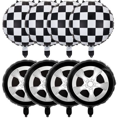 18 Inch Black and White Checkered Balloons Car Wheel Balloons for Racing Theme Birthday Party Decoration Supplies