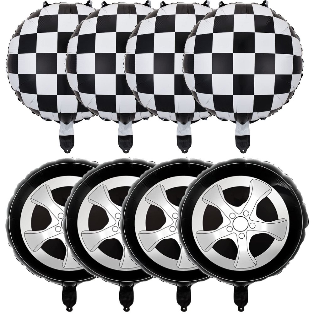 18 Inch Black and White Checkered Balloons Car Wheel Balloons for Racing Theme Birthday Party Decoration Supplies