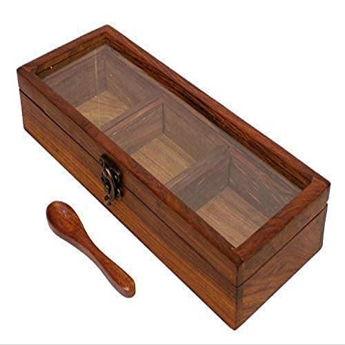 Tippan top Wooden Masala Box | Spice Rack | Spice Jar | Masala Dabba | Multipurpose Spice Box | Container for Kitchen | Kitchen Spice Rack | Condiment Set | Dry Fruit Box- 3 Partition