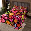 Bohemian Coverlet Set Exotic Paisley Peace Sign Bedspread,Rainbow 60s 70s Groovy Flower Quilted Hippy Girl Flower Quilt Set King,Women's Halloween Floral 1960's 1970's Hippie Bedroom Decor view 1