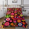 Bohemian Coverlet Set Exotic Paisley Peace Sign Bedspread,Rainbow 60s 70s Groovy Flower Quilted Hippy Girl Flower Quilt Set King,Women's Halloween Floral 1960's 1970's Hippie Bedroom Decor view 2