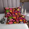 Bohemian Coverlet Set Exotic Paisley Peace Sign Bedspread,Rainbow 60s 70s Groovy Flower Quilted Hippy Girl Flower Quilt Set King,Women's Halloween Floral 1960's 1970's Hippie Bedroom Decor view 4