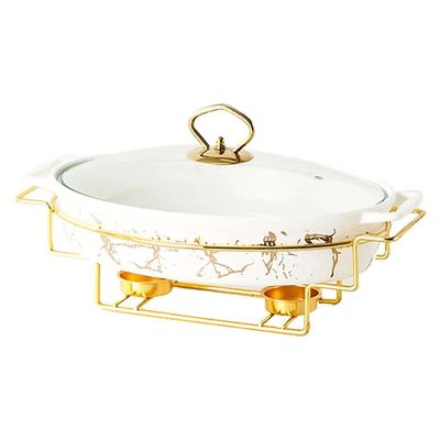 JYHCD Chafing Dish Buffet Set, Ceramics Chafer with Imitation Marble Finish, Chafer and Buffet Warmer Set for Buffet Weddings, Parties, Banquets, Catering Events,White,B