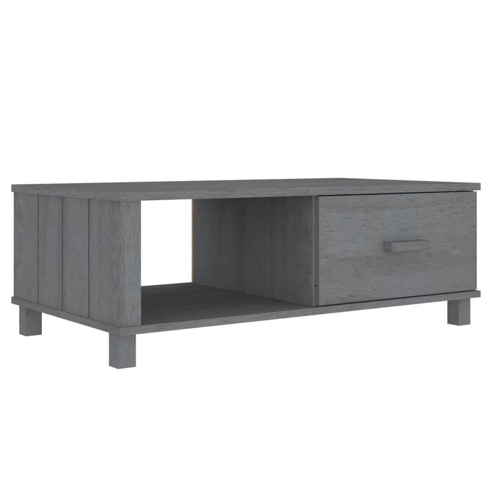 vidaXL Solid Pinewood Coffee Table HAMAR with Storage Drawer and Compartment, Versatile Home Furniture, Dark Gray, 39.4"x21.7"x13.8"