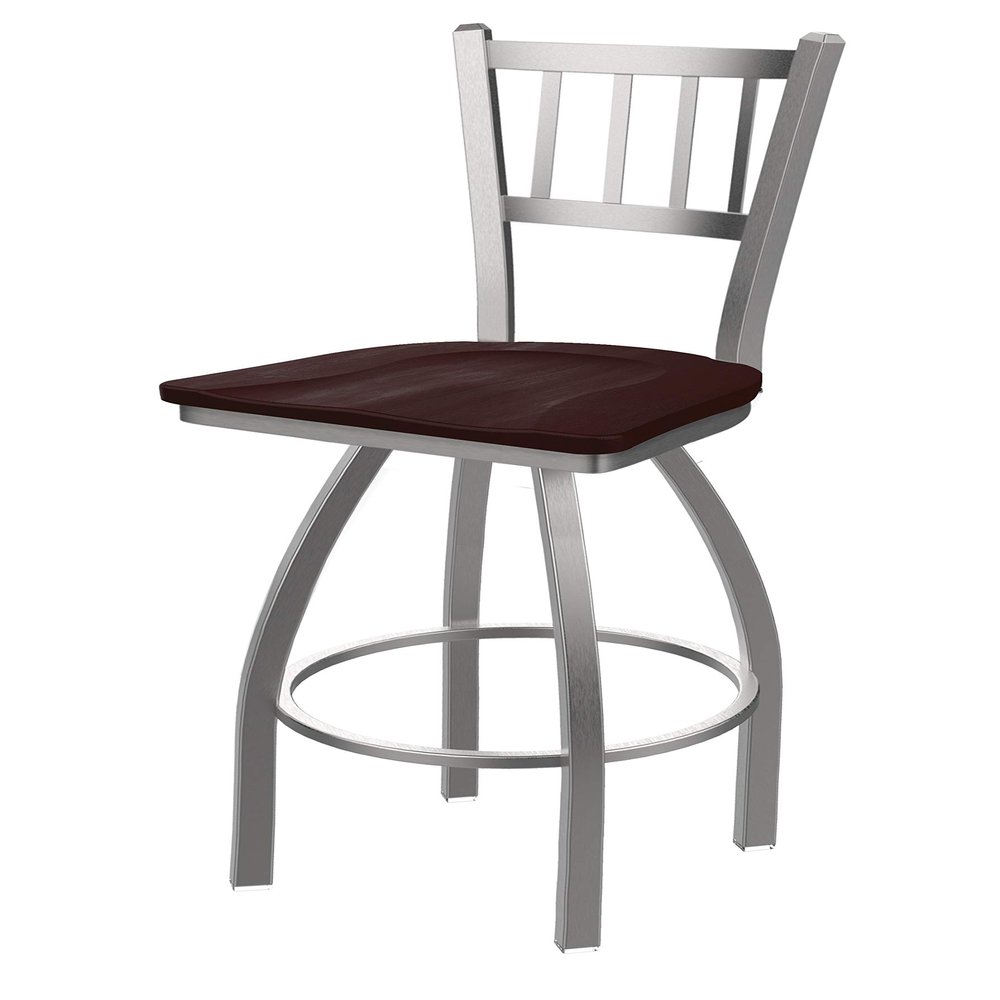 810 Contessa Stainless Steel 36" Swivel Bar Stool with Dark Cherry Maple Seat