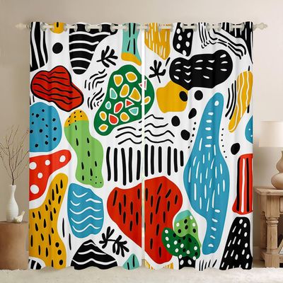 Abstract Curtains Hand Drawn Blackout Curtains for Kids Child Boys Girls,Hippie Doodle Style Curtains & Drapes Colorful Urban Art Window Curtains 84"X84",Rainbow Exotic Graffiti Art Bedroom Decor
