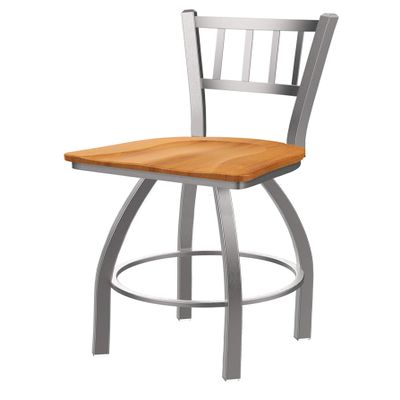 810 Contessa Stainless Steel 36" Swivel Bar Stool with Medium Maple Seat
