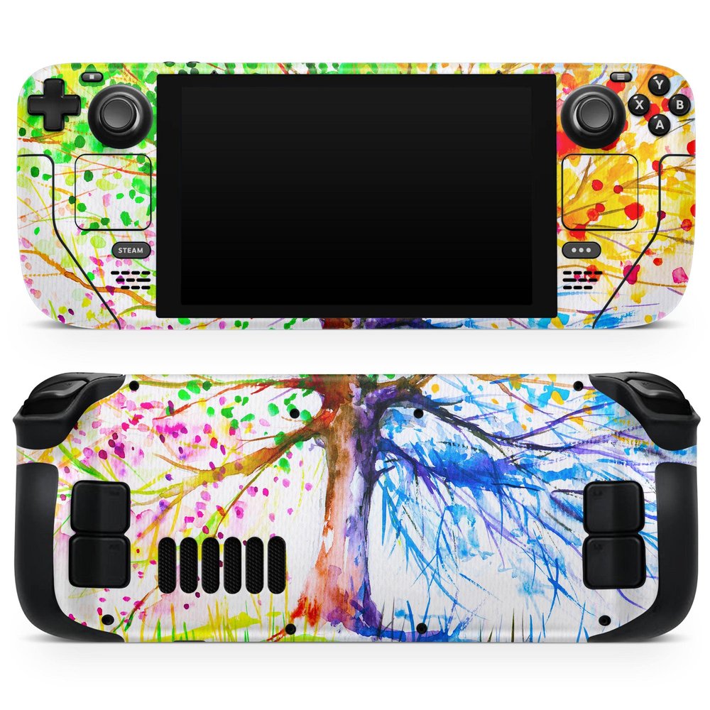 Design Skinz - Compatible with Steam Deck - Skin Decal Protective Scratch-Resistant Removable Vinyl Wrap Cover - Abstract Colorful Watercolor Vivid Tree V3