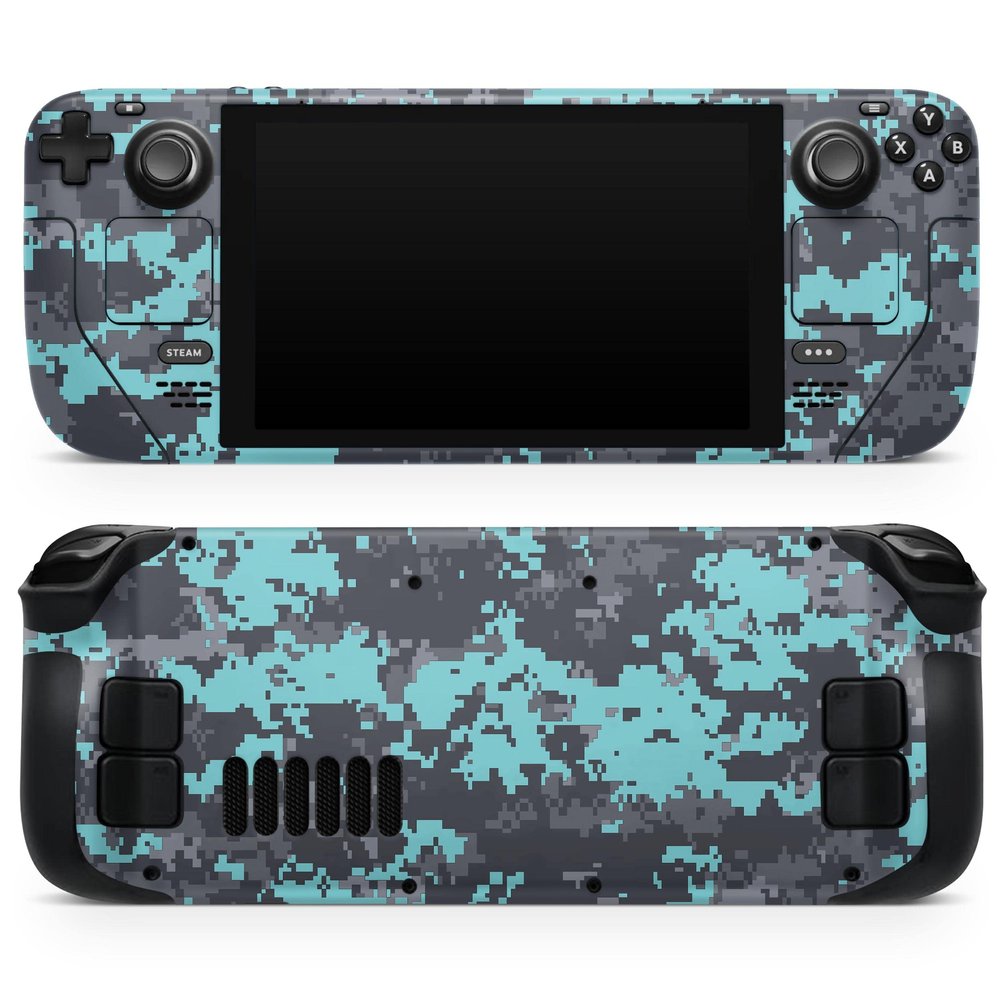 Design Skinz - Compatible with Steam Deck - Skin Decal Protective Scratch-Resistant Removable Vinyl Wrap Cover - Turquoise and Gray Digital Camouflage