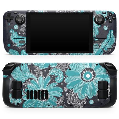 Design Skinz - Compatible with Steam Deck - Skin Decal Protective Scratch-Resistant Removable Vinyl Wrap Cover - Bright Blue Accented Flower Illustration