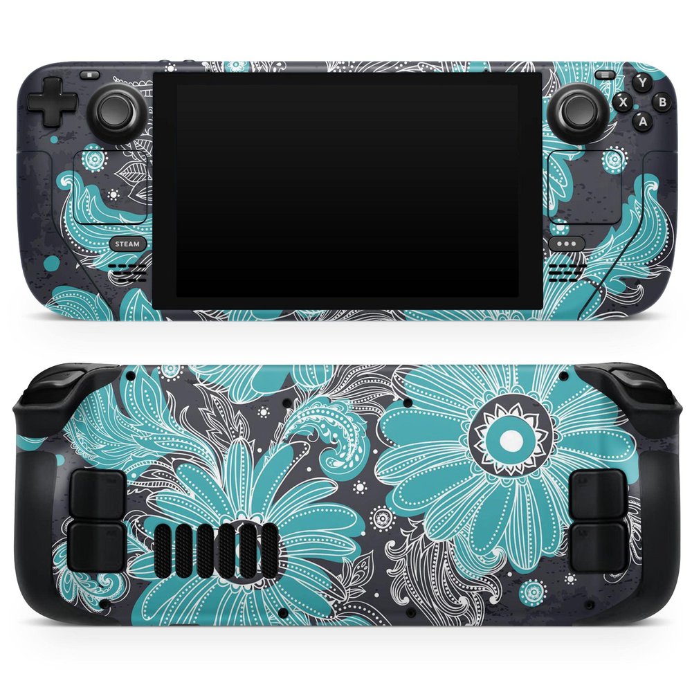 Design Skinz - Compatible with Steam Deck - Skin Decal Protective Scratch-Resistant Removable Vinyl Wrap Cover - Bright Blue Accented Flower Illustration