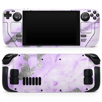 Design Skinz - Compatible with Steam Deck - Skin Decal Protective Scratch-Resistant Removable Vinyl Wrap Cover - Purple Marble & Digital Silver Foil V3