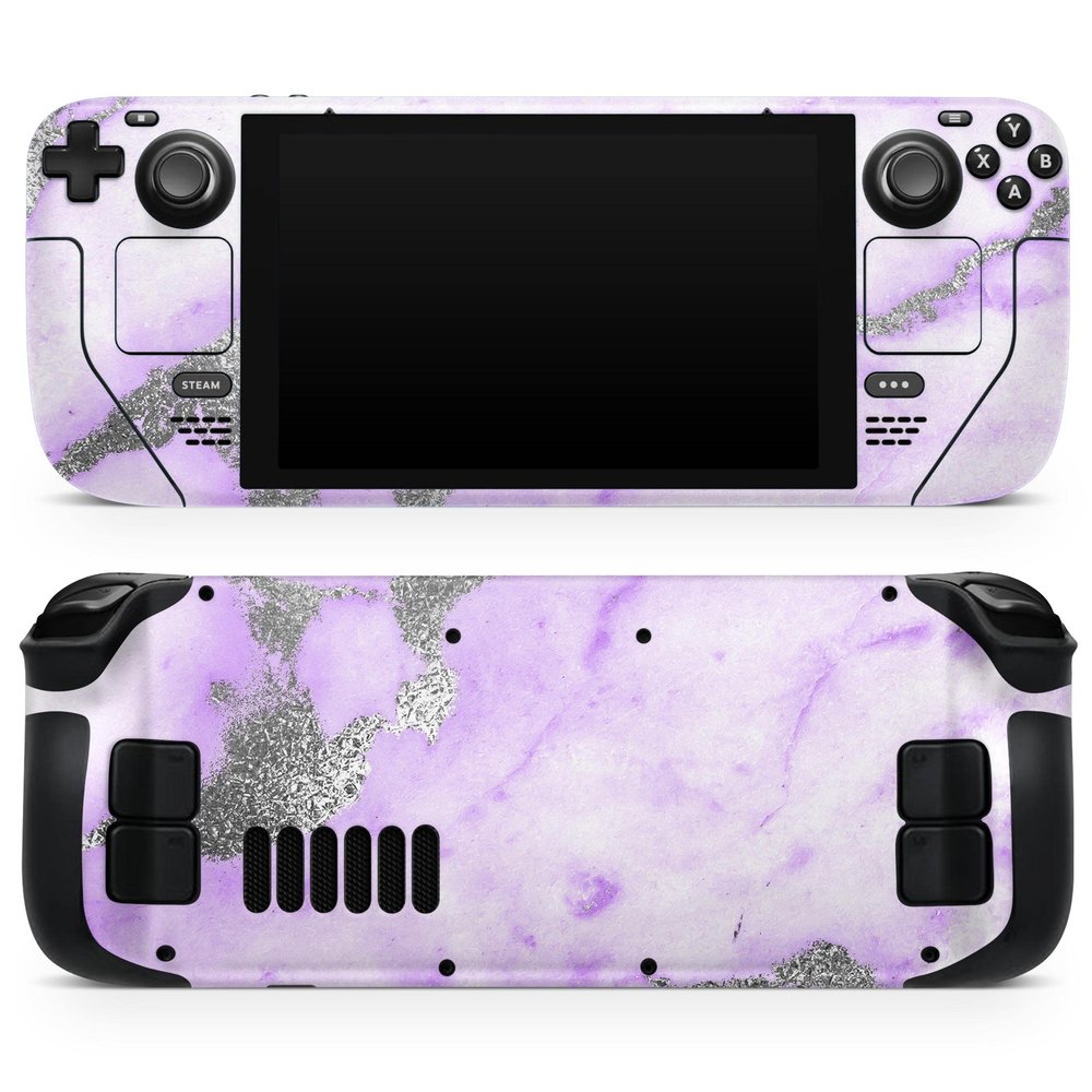 Design Skinz - Compatible with Steam Deck - Skin Decal Protective Scratch-Resistant Removable Vinyl Wrap Cover - Purple Marble & Digital Silver Foil V3