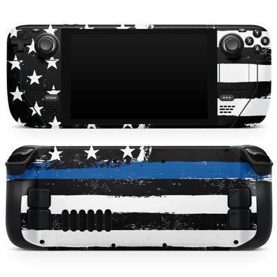 Design Skinz - Compatible with Steam Deck - Skin Decal Protective Scratch-Resistant Removable Vinyl Wrap Cover - Grunge Patriotic American Flag with Thin Blue Line V2