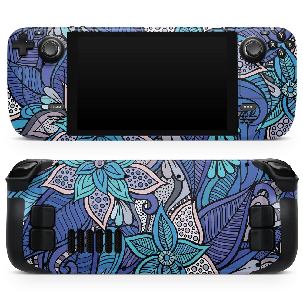 Design Skinz - Compatible with Steam Deck - Skin Decal Protective Scratch-Resistant Removable Vinyl Wrap Cover - Floral Blues