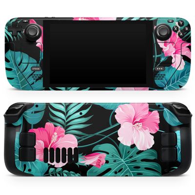 Design Skinz - Compatible with Steam Deck - Skin Decal Protective Scratch-Resistant Removable Vinyl Wrap Cover - Tropical Mint and Vivid Pink Floral v2