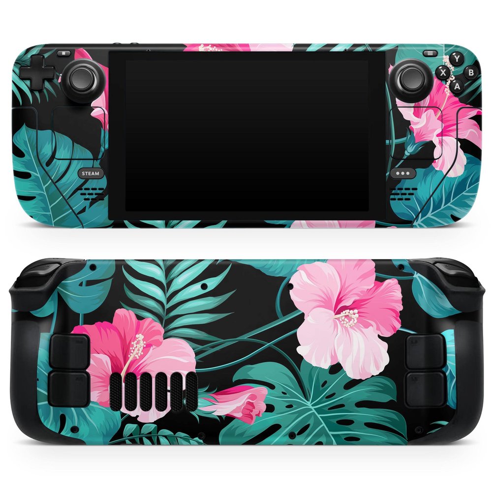 Design Skinz - Compatible with Steam Deck - Skin Decal Protective Scratch-Resistant Removable Vinyl Wrap Cover - Tropical Mint and Vivid Pink Floral v2