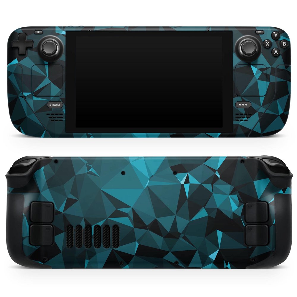 Design Skinz - Compatible with Steam Deck - Skin Decal Protective Scratch-Resistant Removable Vinyl Wrap Cover - Turquoise and Black Geometric Triangles