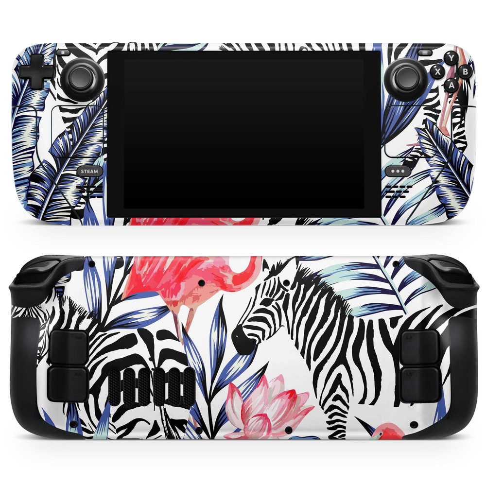 Design Skinz - Compatible with Steam Deck - Skin Decal Protective Scratch-Resistant Removable Vinyl Wrap Cover - Tropical Flamingo and Zebra Jungle