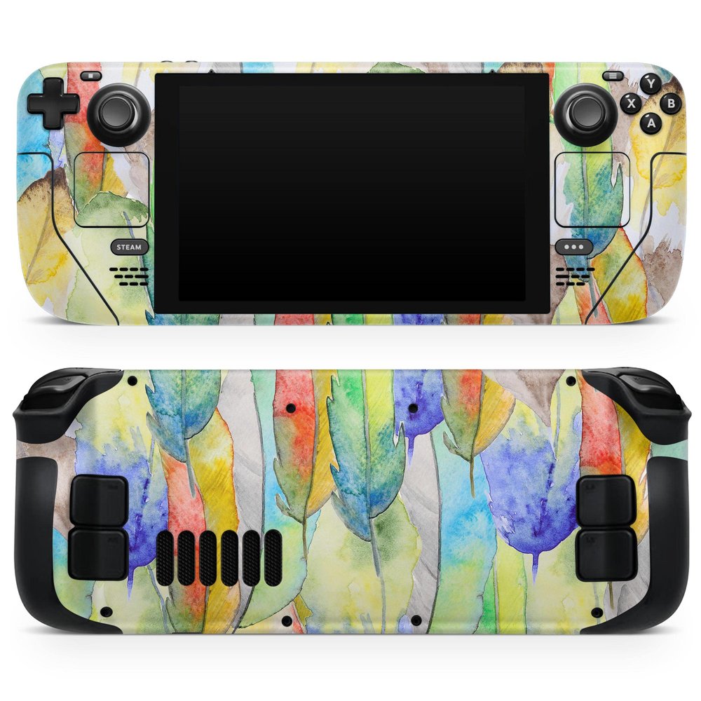 Design Skinz - Compatible with Steam Deck - Skin Decal Protective Scratch-Resistant Removable Vinyl Wrap Cover - Vivid Watercolor Feather Overlay