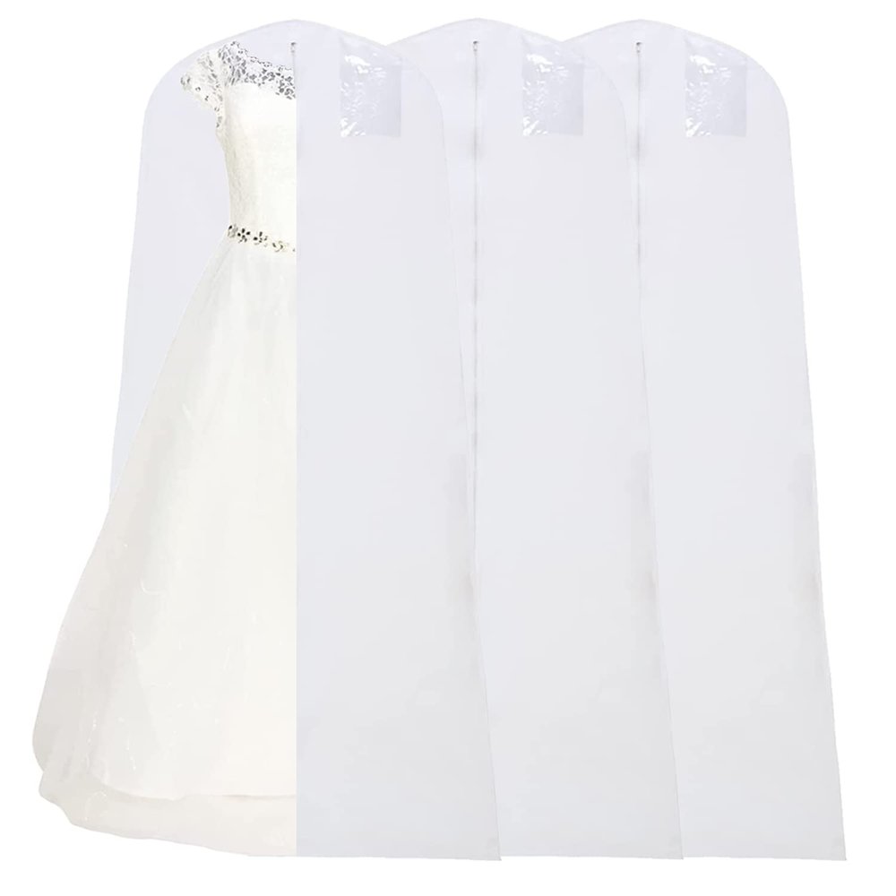 69" Garment Bag with 36" Bottom, Bell Shaped with Accessories Pocket for Wedding Long Dress Gown Fur Coat Closet Storage Uniform Costume Suits Cover (White) (3 Pack)