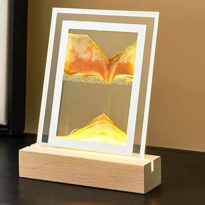 LFFH Hourglass Table Lamp3D Hourglass Art Decorative Ornaments Glass Flowing Sand Motion Scenery Ornament Craft (Color : Yellow, Size : 18X15X4.5cm)