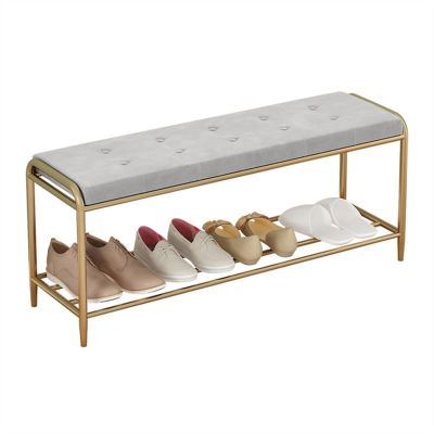 UNNS Shoe Bench Shoe Stool with Upholstered Seat Entrance Bench Double Shelf Metal Storage Bench Bed End Stool for Living Room Bedroom Entry Shoe Stool (Color : A, Size : 100 * 25 * 45cm)