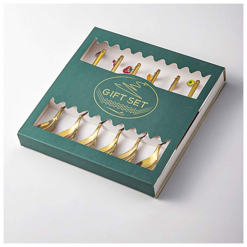 China Soup Spoons Stainless Steel Cake Ice Cream Ice Tea Spoon Milk Coffee Stirring Spoon Birthday Christmas Gift Dessert Spoon Set Gift Box Versatile spoon (Size : Medium)