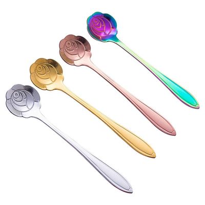 China Soup Spoons Stainless Steel Cocktail Coffee Stirring Spoon Long Handle Rose Spoon Four-piece Household Watermelon Milk Breakfast Spoon Versatile spoon (Size : Medium)