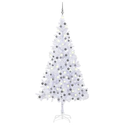 Artificial Christmas Tree,Xmas Tree,Premium PVC Material,with Stand,Lifelike Christmas Tree for Indoor Festival Celebration,with LEDs&Ball Set L 94.5" White