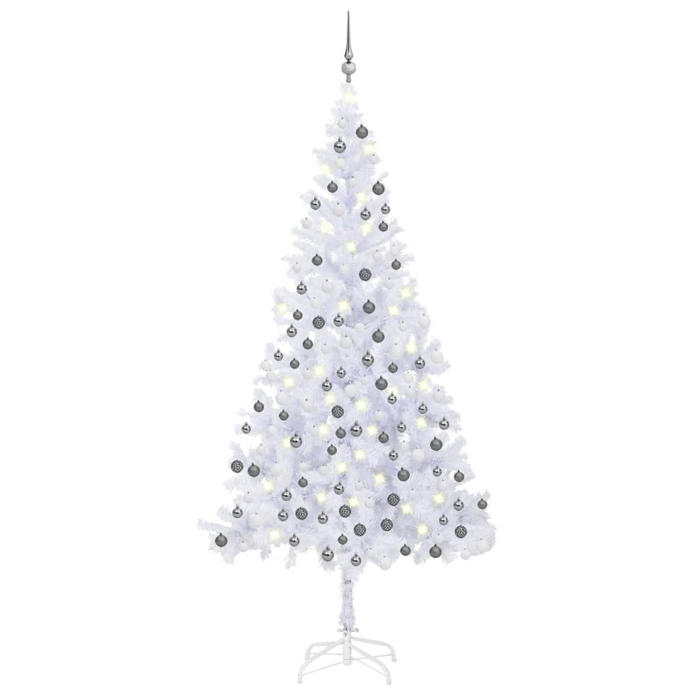 Artificial Christmas Tree,Xmas Tree,Premium PVC Material,with Stand,Lifelike Christmas Tree for Indoor Festival Celebration,with LEDs&Ball Set L 94.5" White