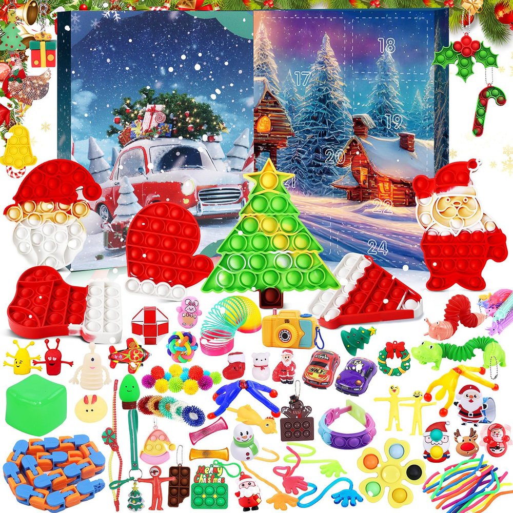 Fidget Advent Calendar for Kids, 2025 Christmas Countdown Advent Calendar 24 Days, Bubble Toy Surprise Box Christmas Advent Calendar Fidget Toys Pack, Surprise Christma Goodies for Girls Boys