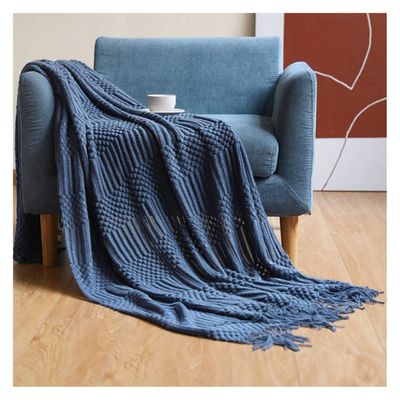 JUIYU Bed Throws 3D Knitted Blanket with Tassel Solid Color Sofa Blanket Nordic Home Decor Blanket Blankets & Throws (Color : Blue A, Size : 130x200cm)