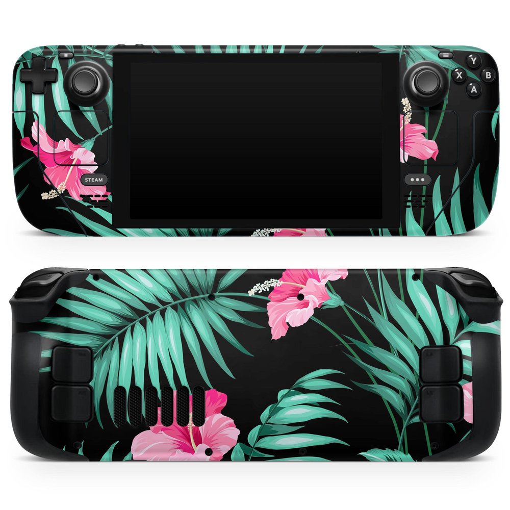 Design Skinz - Compatible with Steam Deck - Skin Decal Protective Scratch-Resistant Removable Vinyl Wrap Cover - Tropical Mint and Vivid Pink Floral