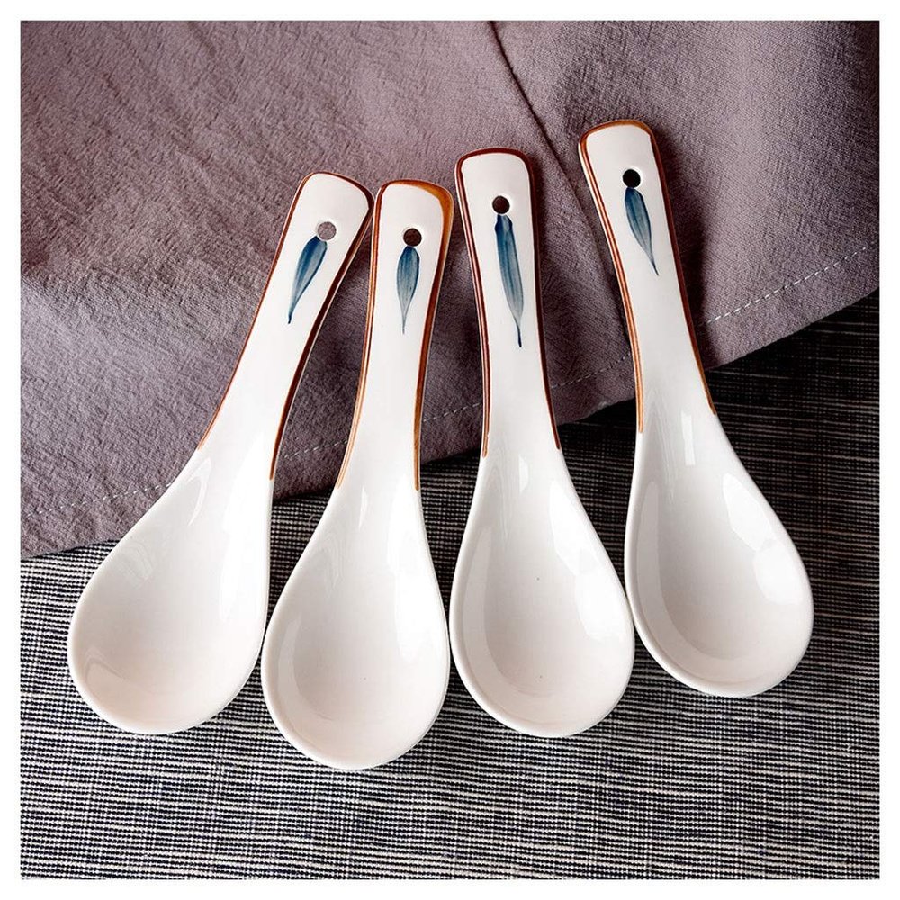 China Soup Spoons Japanese-style Ceramic Small Soup Spoon Household Breakfast Cereal Spoon Restaurant Buffet Rice Spoon Kitchen Tool Spoon Versatile spoon (Size : Medium)