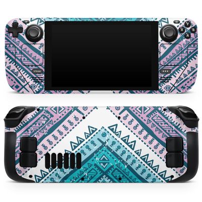Design Skinz - Compatible with Steam Deck - Skin Decal Protective Scratch-Resistant Removable Vinyl Wrap Cover - Ethnic Aztec Blue and Pink Point