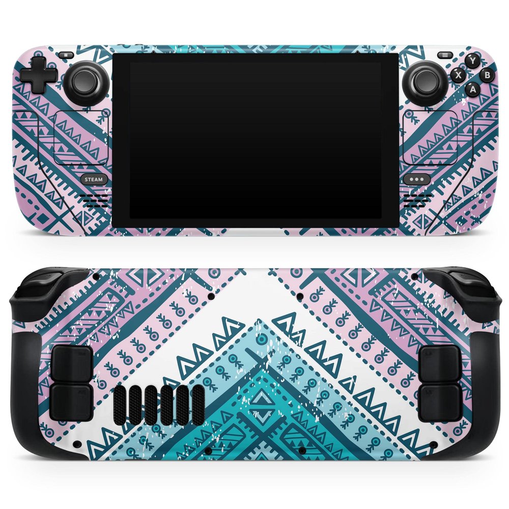 Design Skinz - Compatible with Steam Deck - Skin Decal Protective Scratch-Resistant Removable Vinyl Wrap Cover - Ethnic Aztec Blue and Pink Point