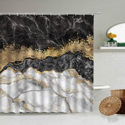 JIAMELUCK Marble Striped Shower Curtain White Gray Gold Black Simple Design Bathroom Accessories Decorative Waterproof Screen 120x150cm(47" Wx59 H)