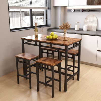 Bituman 5 Piece Counter Height Pub Table Sets, Industrial Dining Table Sets Bar Table Set with Sturdy Metal Frame, for Dining Living Party Room Bistro, Breakfast Small Space Restaurant