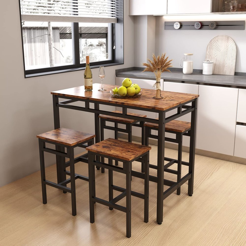Bituman 5 Piece Counter Height Pub Table Sets, Industrial Dining Table Sets Bar Table Set with Sturdy Metal Frame, for Dining Living Party Room Bistro, Breakfast Small Space Restaurant