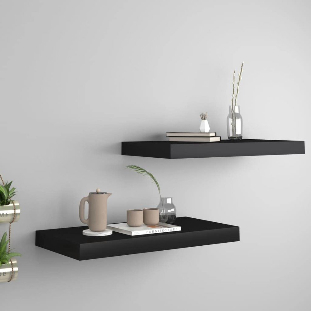 Floating Wall Shelves 2 pcs,Floating Wall Shelves,Bathroom Shelves,Modern Style Floating Shelf for Wall Dcor,Hanging Shelves for Bedroom, Storage, Kitchen, Living Room,Black 19.7"x9.1"x1.5" MDF