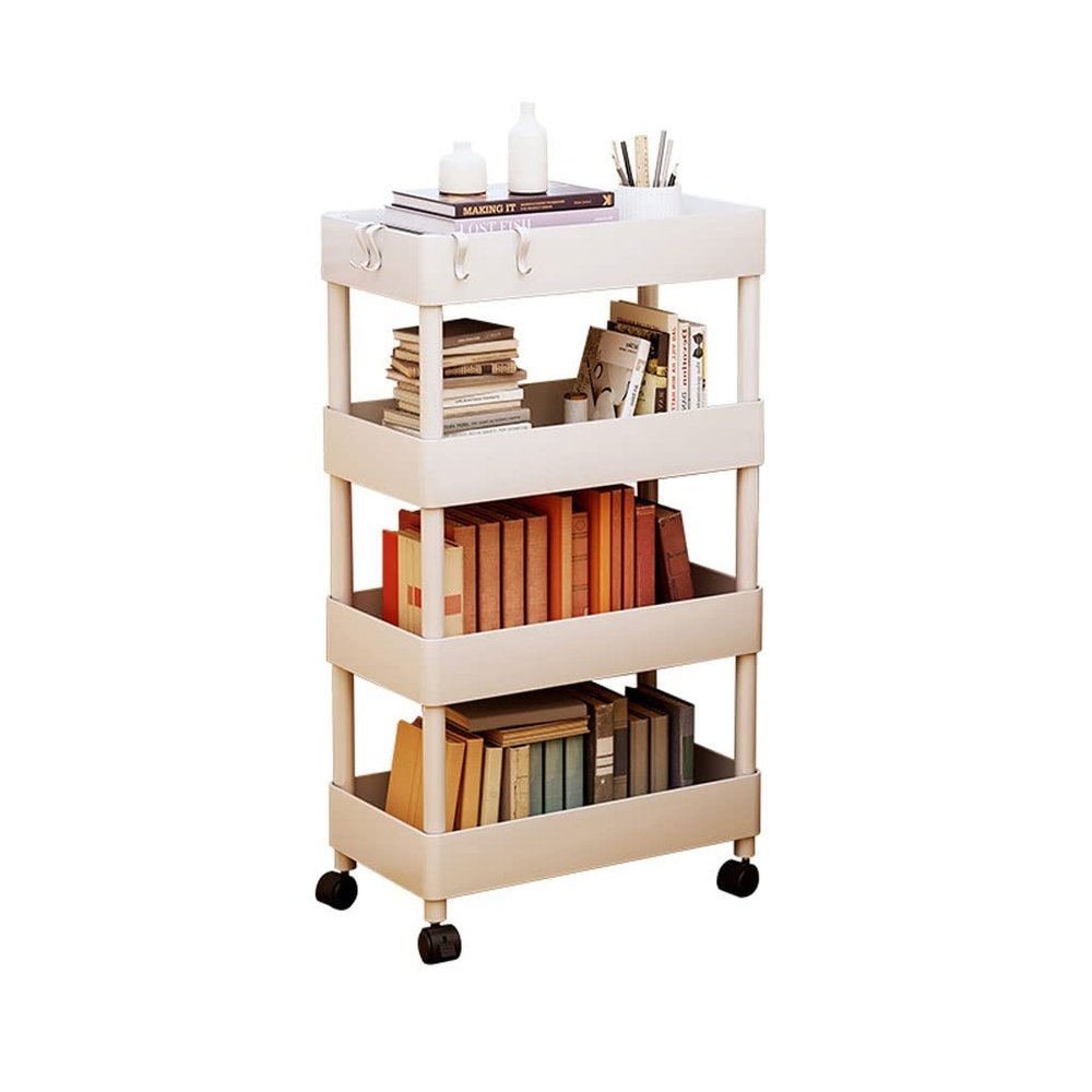 moisture Bookshelves Bookshelf Four-Layer Shelf Floor-to-Ceiling Wheeled Movable Household Trolley Under The Desk to Store Small Bookcase Indoor Bookshelf (Color : A)