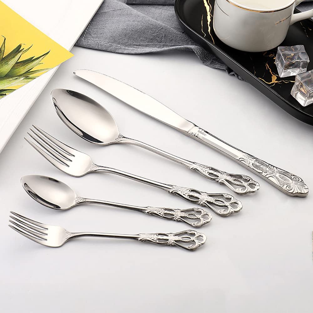 Silverware Set 50 Piece 18/10 Stainless Steel Flatware Sets With Hollow Handle Service for 10 Kitchen Wedding Restaurant Cutlery Utensils Palace Design Knifes Forks and Spoons Tableware Set