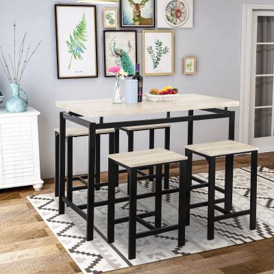 Bituman 5 Piece Wood Pub Table Set, Counter Height Dining Room Table Set with Sturdy Metal Frame Kitchen Bar Table and Chairs, for Home, Breakfast Nook, Restaurant, Pub