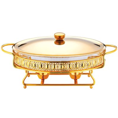 JYHCD Stainless Steel Chafing Dish 2 Quart Full Size Buffet Chafer Set with Water Pan, Food Pan, Fuel Holder and Lid for Buffet, Weddings, Parties, Christmas,Gold