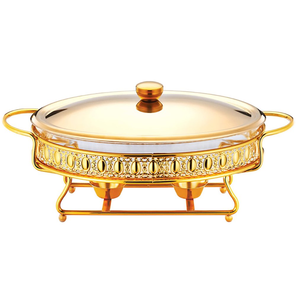 JYHCD Stainless Steel Chafing Dish 2 Quart Full Size Buffet Chafer Set with Water Pan, Food Pan, Fuel Holder and Lid for Buffet, Weddings, Parties, Christmas,Gold