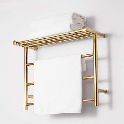 HAPPLiGNLY Towel Warmer, Stainless Steel Heated Towel Rail Radiator Wall-Mounted Electric Towel Rack with Shelf, for Bathroom, Gold, 3 Bars,Hardwire (HardWire)