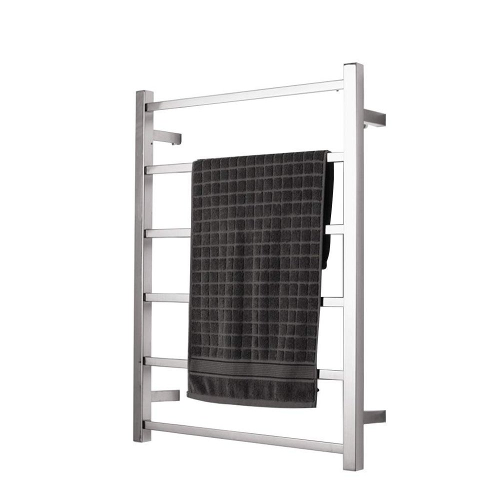 LUNEZY 65W Square Tube Style Electric Heated Towel Rack, Mirror Polished Body, Waterproof, Energy Saving, Constant Temperature, Stainless Steel Wall Mounted Radiator