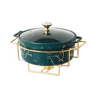 JYHCD 2 Quart Round Chafing Dish Buffet Set, Ceramic Marble Finish Chafer with Glass Lid, Chafer and Buffet Warmer Set for Buffet Weddings Parties Banquets Christmas Halloween,Green,A